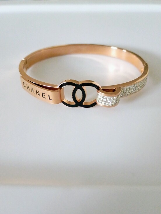 Fashion Jewelry Jewelry - New Rose Gold Tone Crystal Logo Bangle Bracelet - Black Accents